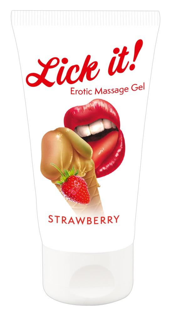 Gel Erotic Massage Gel Strawberry Med Jordbær Aroma fra Lick It!