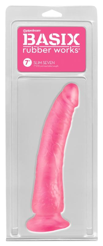 Basix Rubber     Slim Seven Pink Dildo 21 Cm fra Pipedream