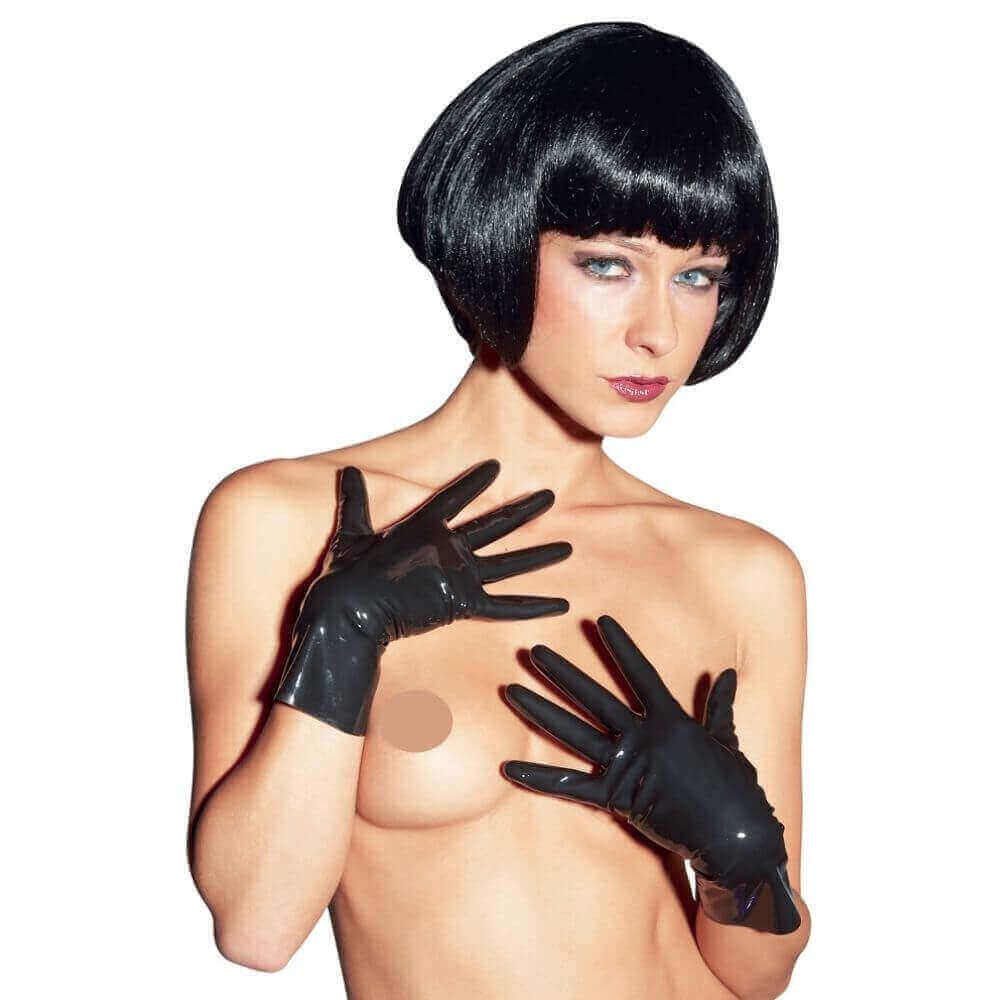 Korte Sorte Latex Handsker L fra Late X
