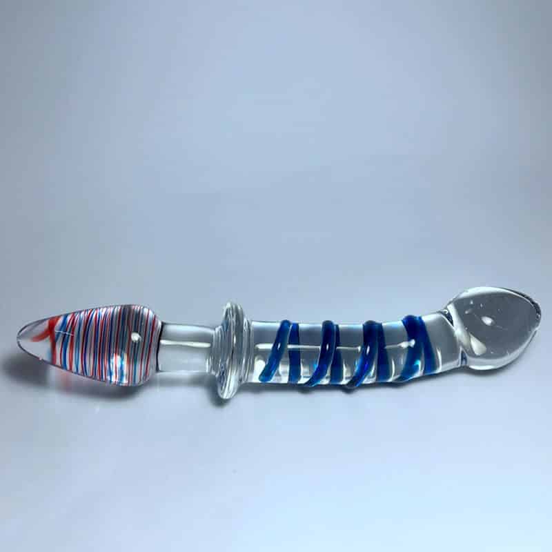 Glas Dobbelt Dildo Med Anal Plug fra Celestials