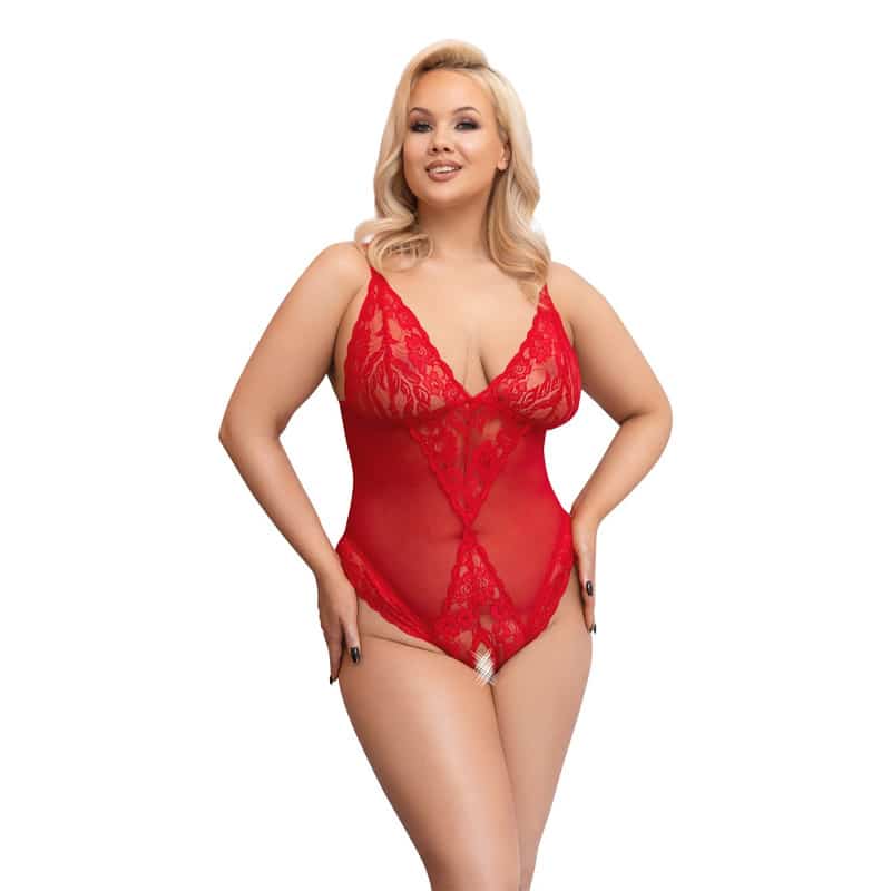 Carolina Bundløs Bodystocking Rød    fra Cottelli