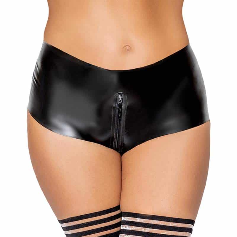 Late X Latex Trusser Med Lynlås Sort   S fra Late-x