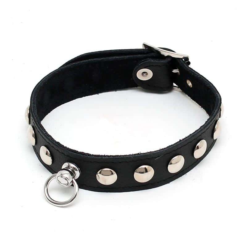 Bondage Play Læder Halsbånd Med Kuppel 2,5 Cm   S M fra Rimba