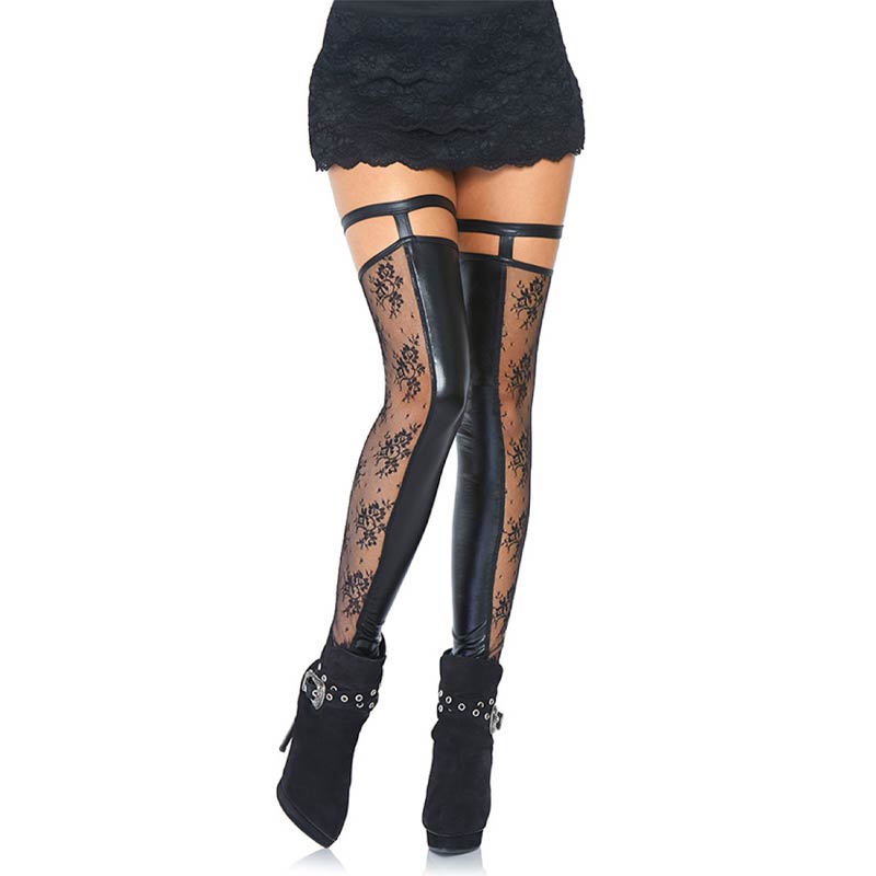 Aria Strømper Wetlook Sort   S M fra Leg Avenue