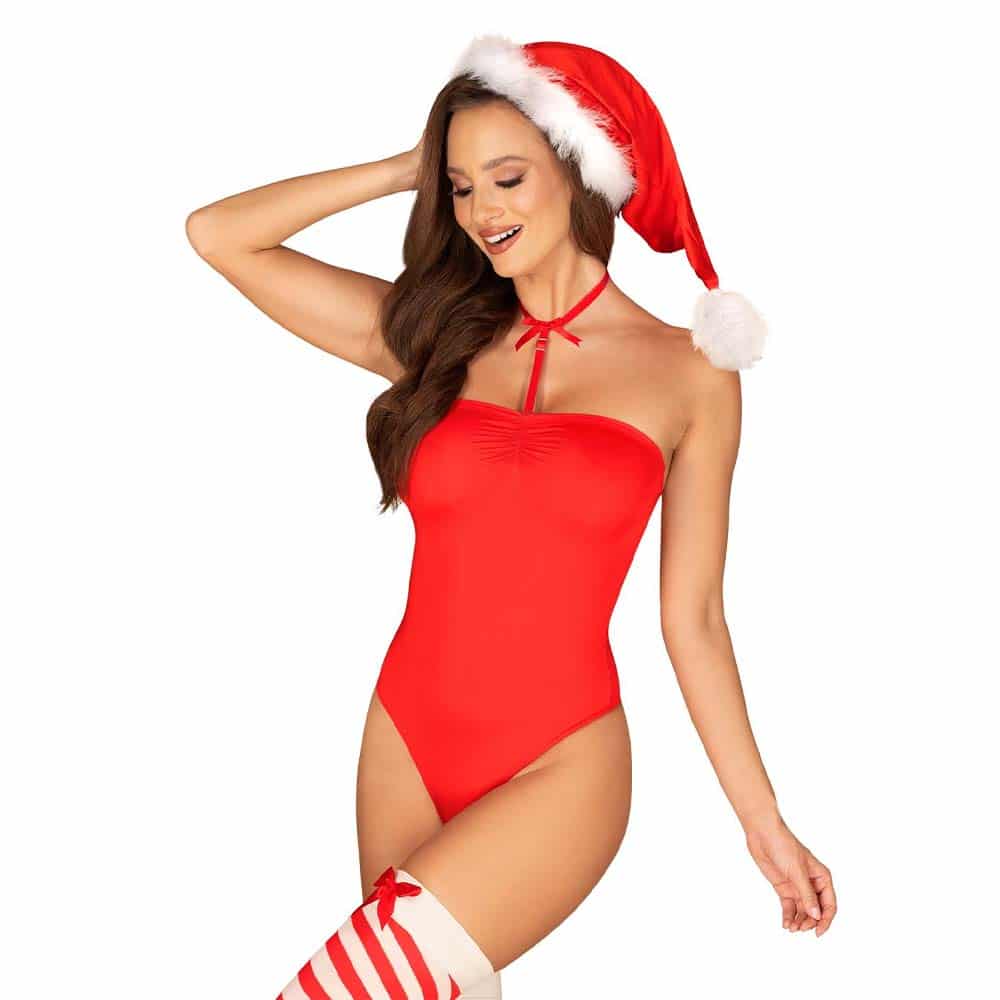 Kissmas Bodystocking Sæt Rød   S M fra Obsessive